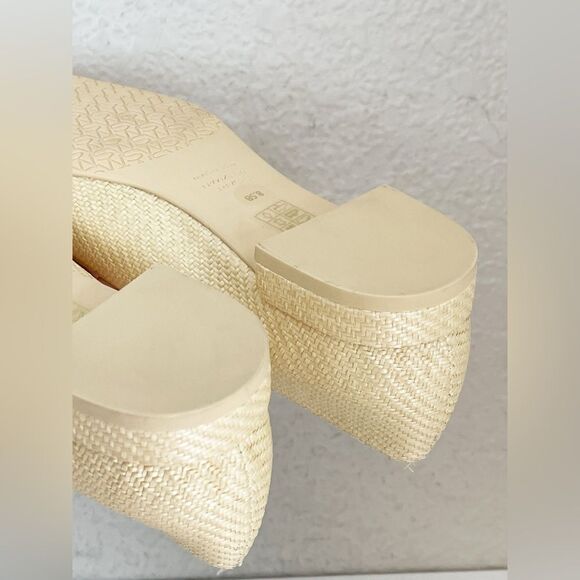 Stuart Weitzman Sleek Bow rounded toe black ballet Flats with natural raffia 8.5 - Picture 11 of 17